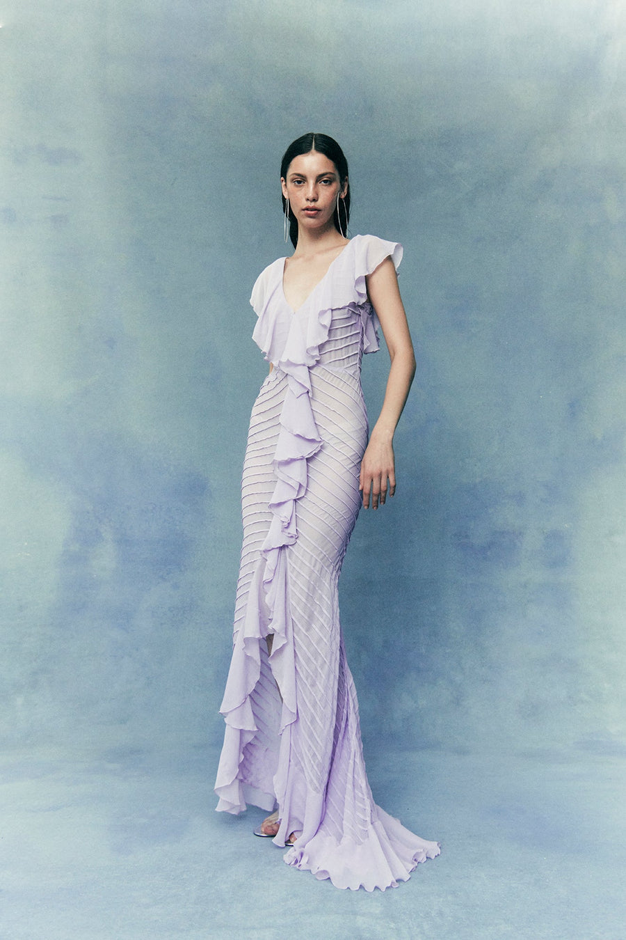 MACAROON MAXI DRESS IN LILAC CHIFFON