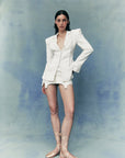 BASQUE BLAZER IN IVORY PINSTRIPE SUITING