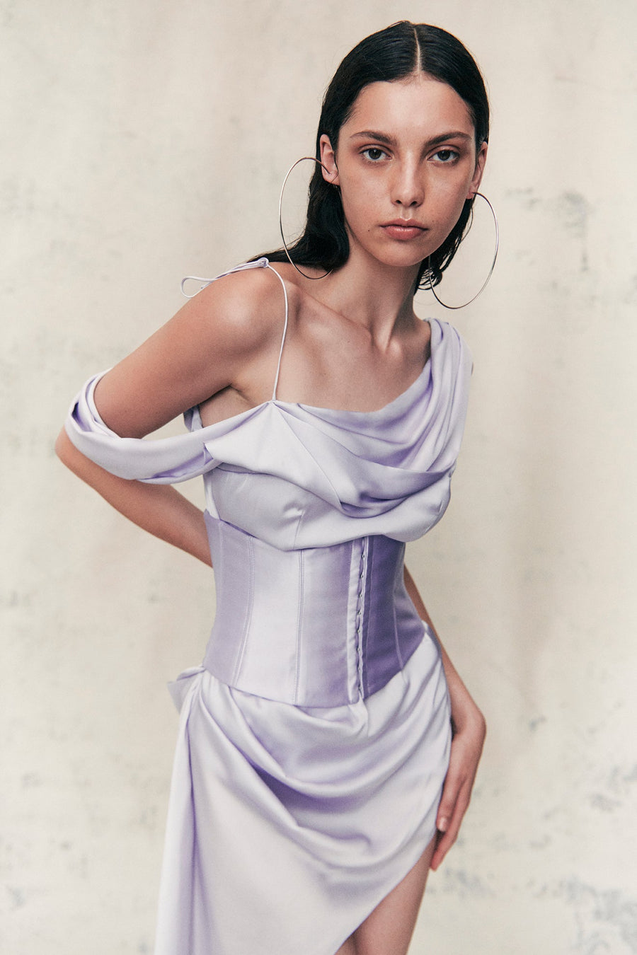 BRULEE MINI DRESS IN LAVENDER SILK SATIN