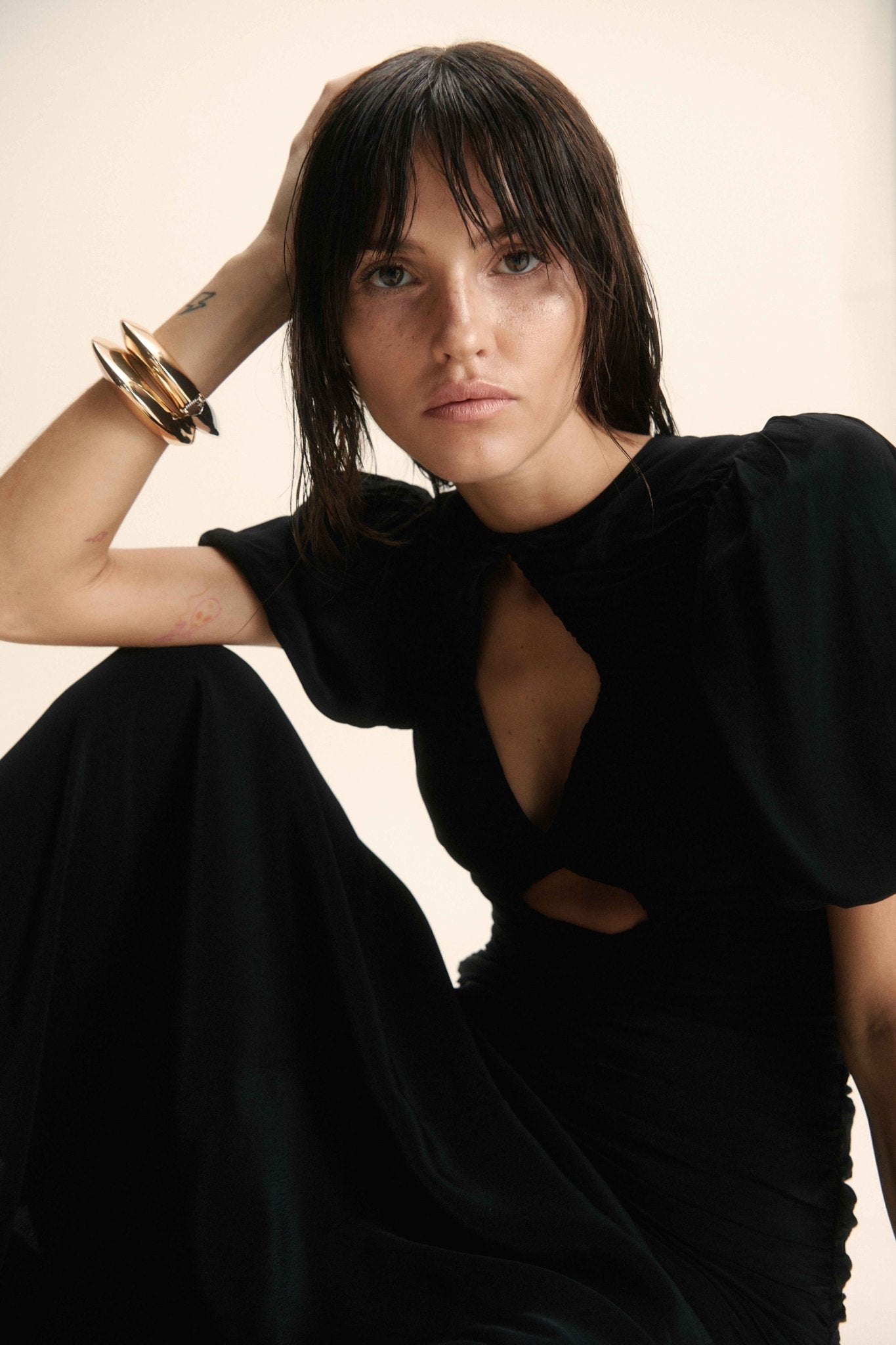 OLYMPIA MAXI DRESS IN BLACK VISCOSE CDC - De La Vali