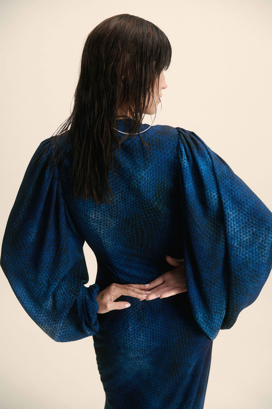 INDOCHINE MAXI DRESS IN BASILISK BLUE CHIFFON