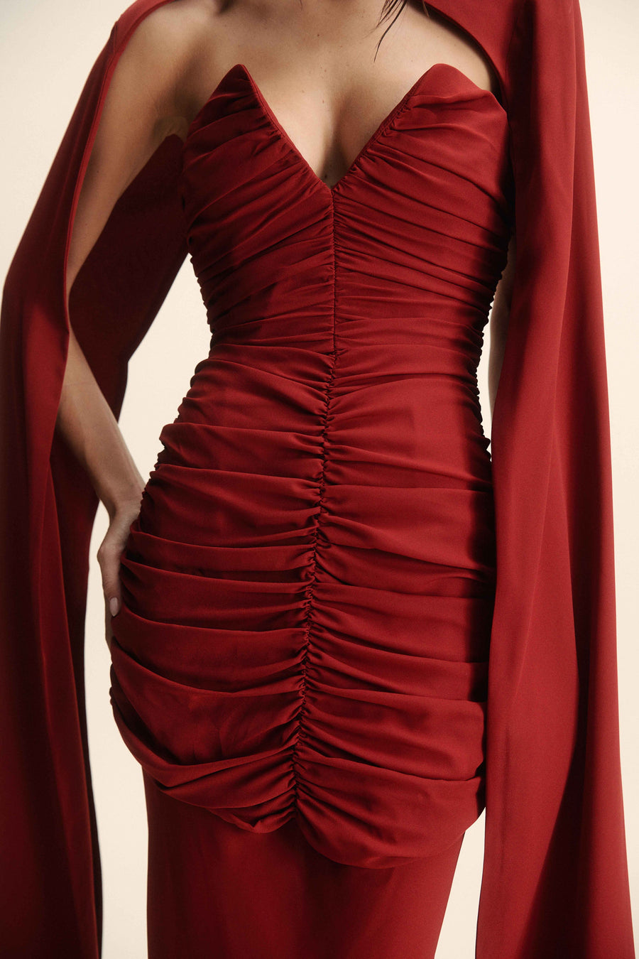 DARLING CAPE MAXI DRESS IN CLARET CHIFFON DE LA VALI OFFICIAL