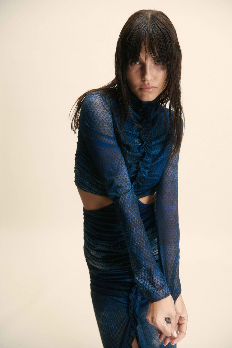 NORELL MAXI DRESS IN BASILISK BLUE JERSEY