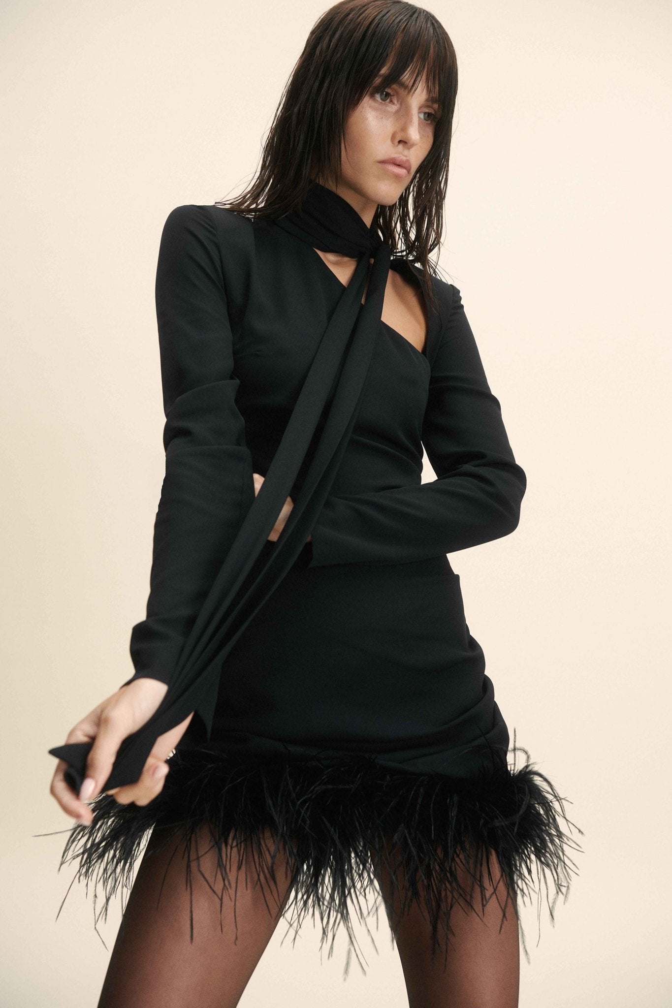 AVENUE MINI DRESS IN BLACK CHIFFON - De La Vali