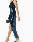 UPTOWN MIDI DRESS SEQUIN CHIFFON PETROL SEQUIN
