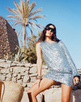 IBIZA MINI DRESS IN BLUE SEQUIN CROCHET - De La Vali