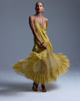 KALA MIDI DRESS IN YELLOW LACE - De La Vali