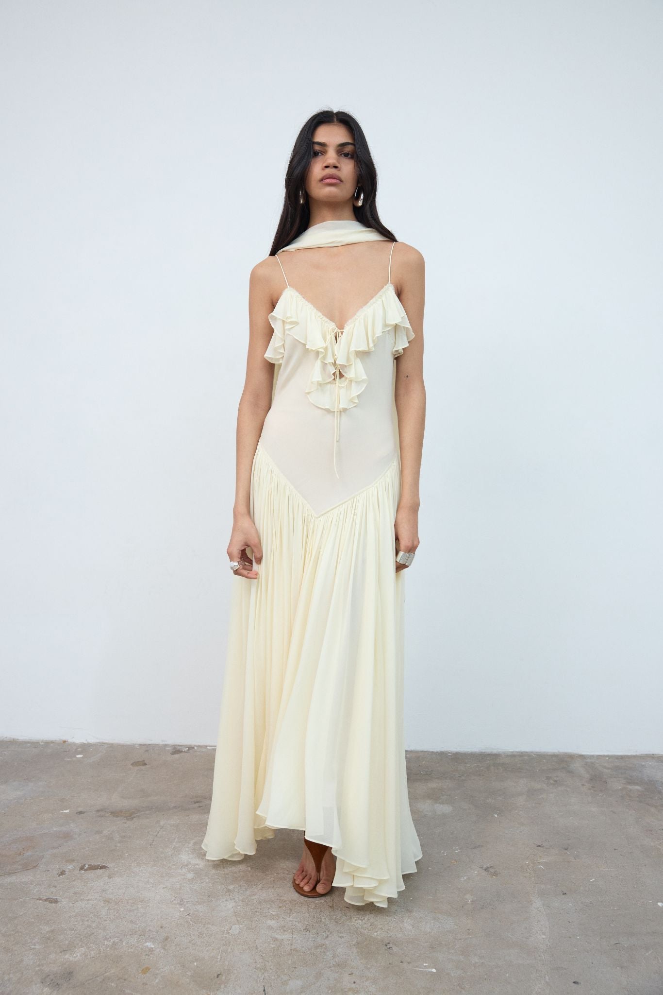 HARMATTAN MIDI DRESS IN CREAM GEORGETTE - De La Vali