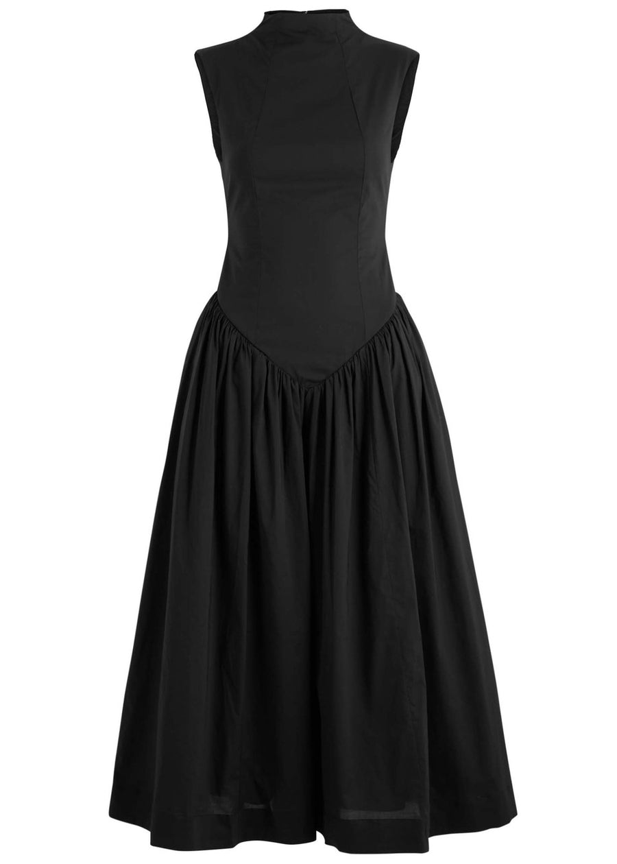 LUSIVA MIDI DRESS IN BLACK COTTON