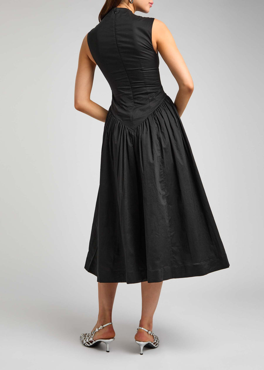 LUSIVA MIDI DRESS IN BLACK COTTON
