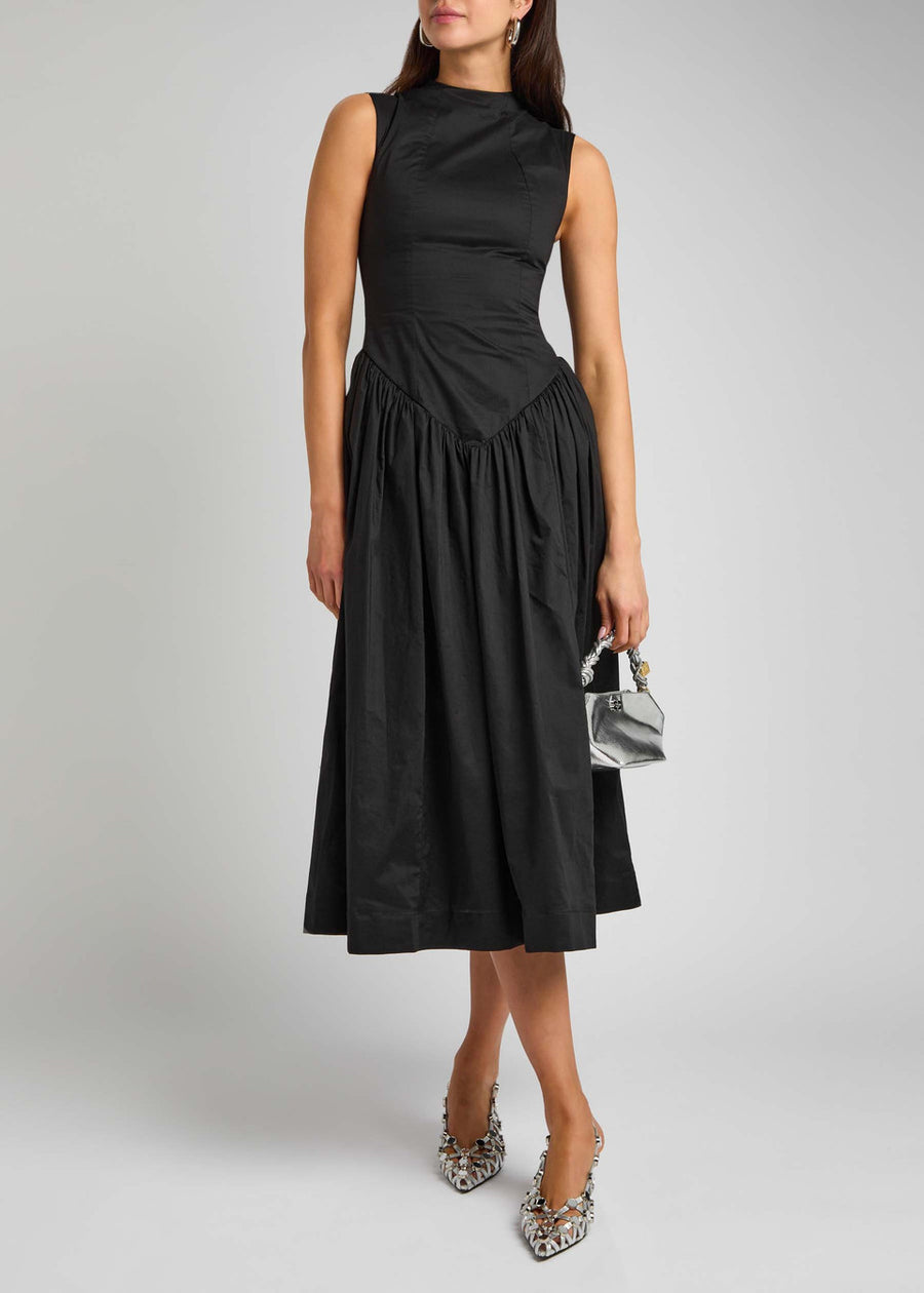 LUSIVA MIDI DRESS IN BLACK COTTON