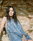 IBIZA MINI DRESS IN BLUE SEQUIN CROCHET - De La Vali