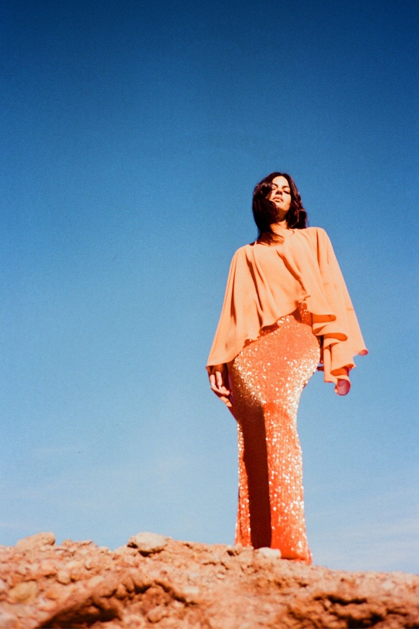 PALMA CAPE & TOP IN ORANGE BEADED MESH - De La Vali