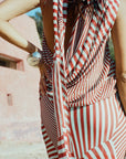 DIOSA SKIRT IN MAROON & TURQUOISE STRIPE GEORGETTE - De La Vali