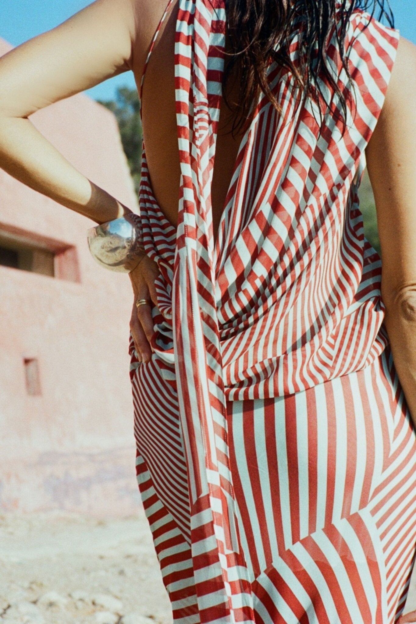 MENORCA TOP IN MAROON & TURQUOISE VISCOSE GEORGETTE - De La Vali