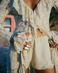 CLEMENTINA MAXI DRESS IN ANTIQUE YELLOW NYLON LACE - De La Vali