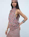 LUNA HEAD SCARF IN MAROON & TURQUOISE STRIPE GEORGETTE - De La Vali