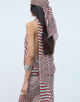 LUNA HEAD SCARF IN MAROON & TURQUOISE STRIPE GEORGETTE - De La Vali