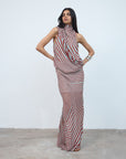 DIOSA SKIRT IN MAROON & TURQUOISE STRIPE GEORGETTE - De La Vali