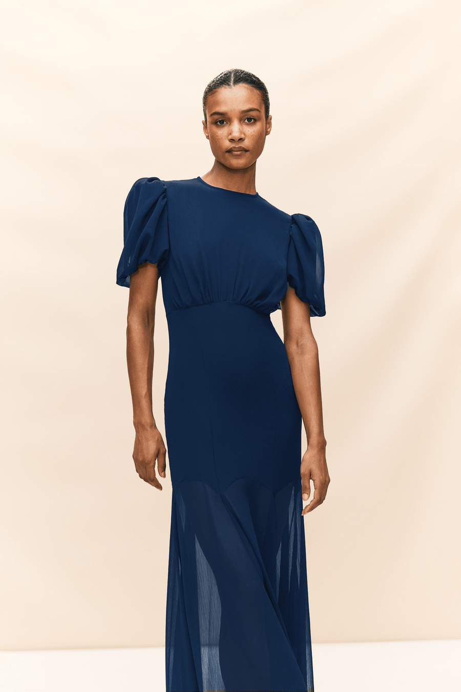 AGUA MAXI DRESS IN MIDNIGHT BLUE CRINKLE CHIFFON DE LA VALI OFFICIAL AGUA MAXI DRESS IN MIDNIGHT BLUE CRINKLE CHIFFON DE LA VALI OFFICIAL