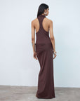 AIDANA MAXI DRESS IN BROWN SPANDEX JERSEY - De La Vali