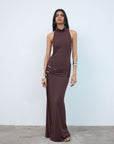 AIDANA MAXI DRESS IN BROWN SPANDEX JERSEY - De La Vali