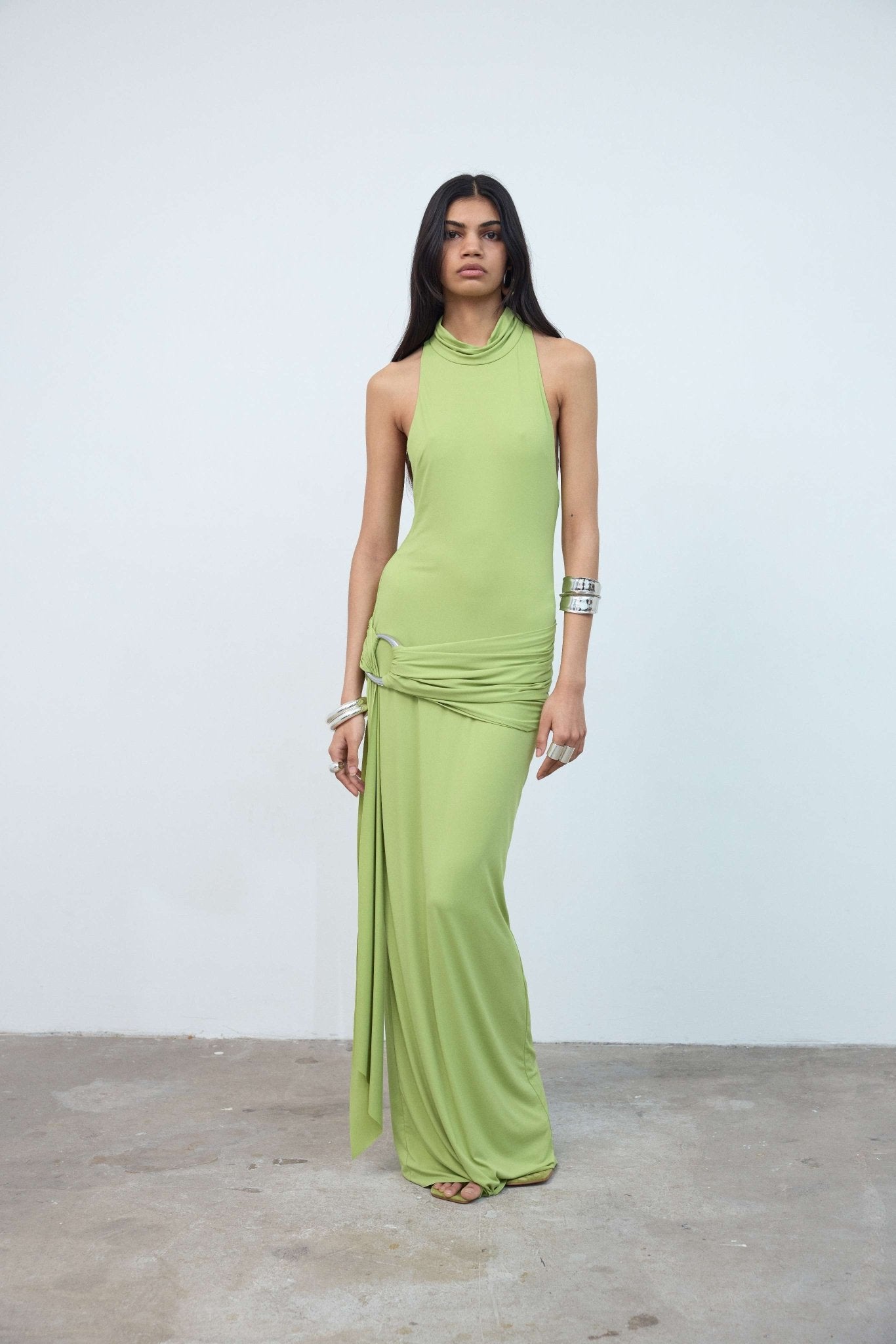 Aidana Maxi Dress in Green Spandex Jersey