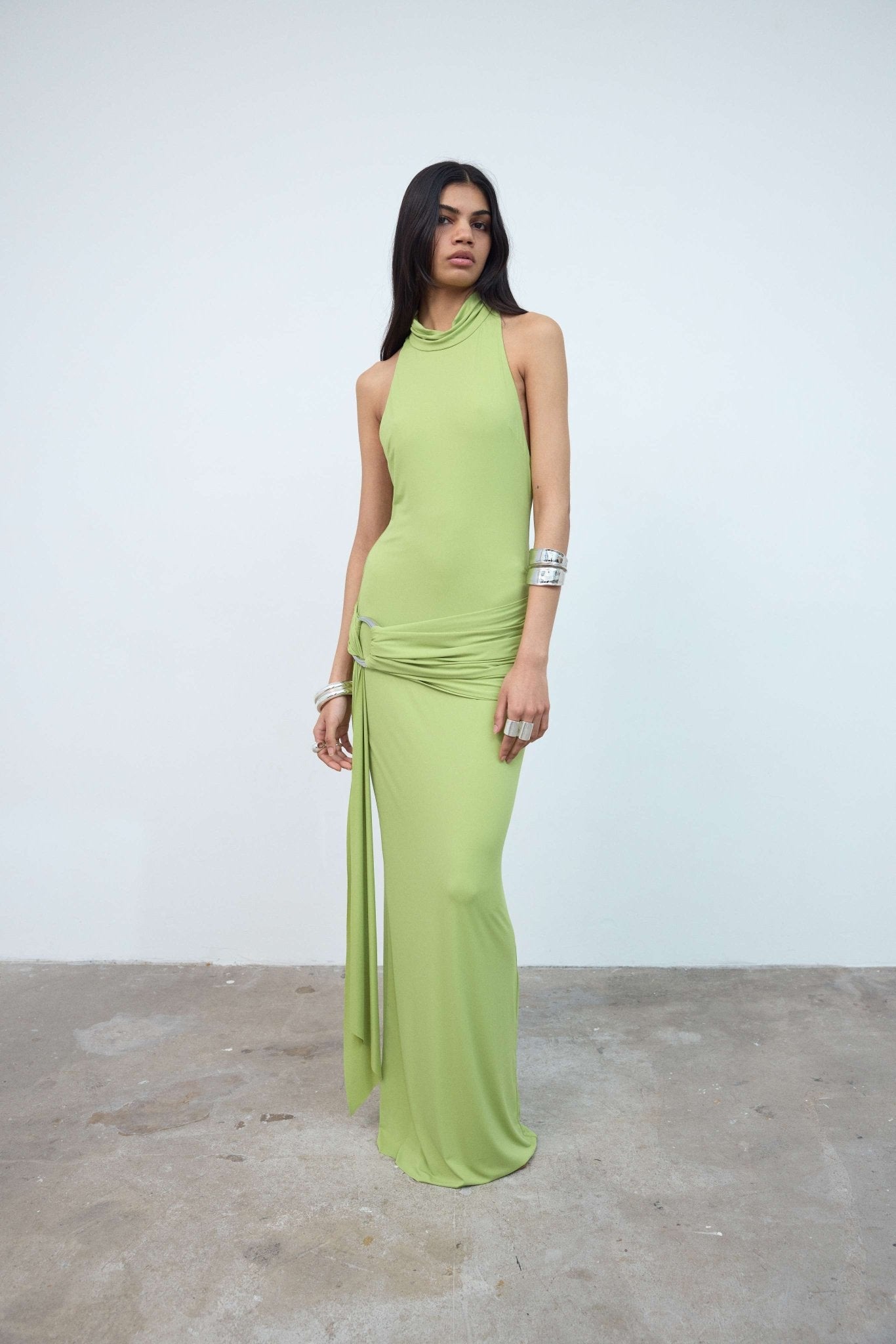 AIDANA MAXI DRESS IN GREEN SPANDEX JERSEY - De La Vali