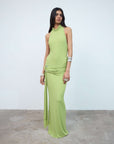 AIDANA MAXI DRESS IN GREEN SPANDEX JERSEY - De La Vali