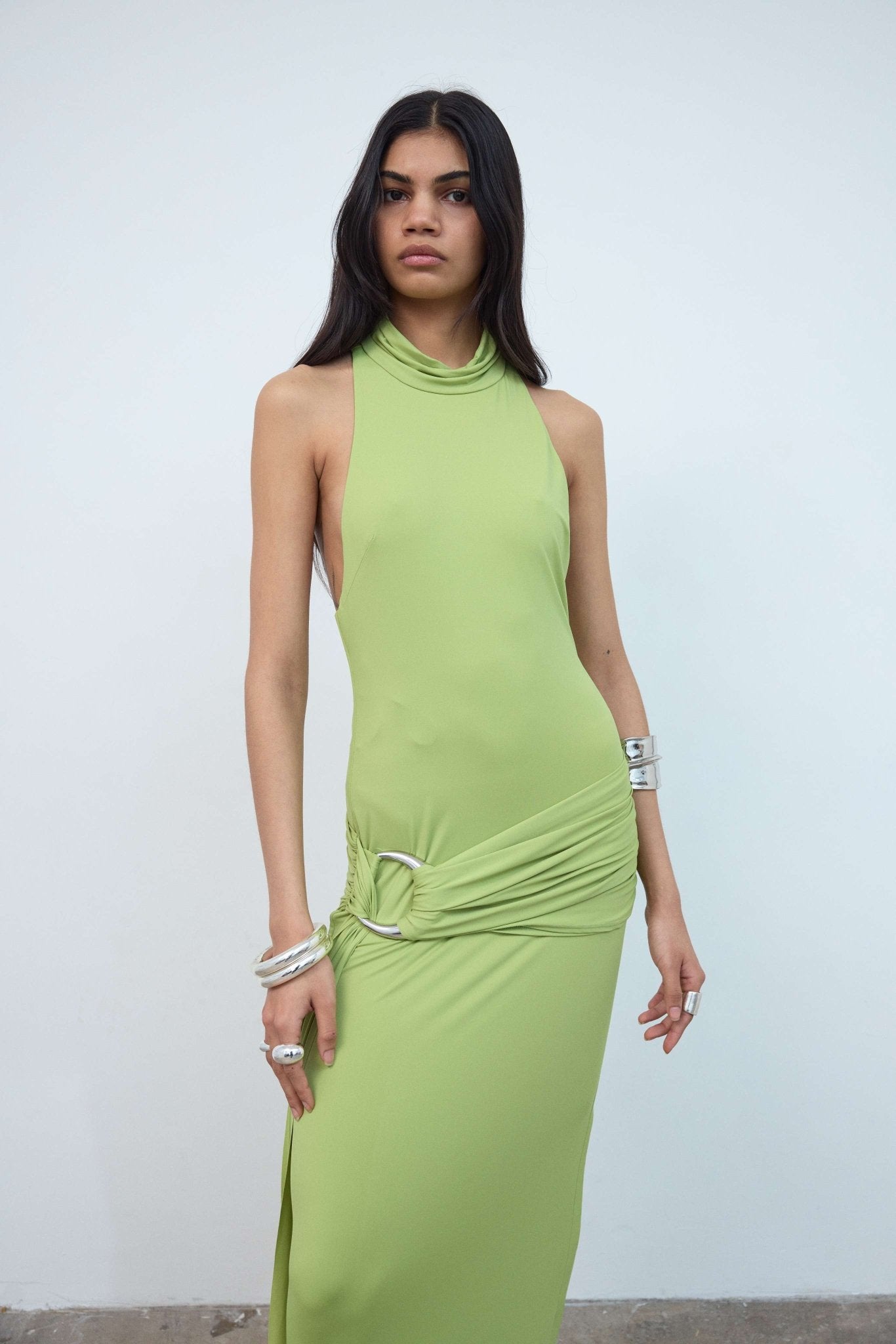 AIDANA MAXI DRESS IN GREEN SPANDEX JERSEY - De La Vali
