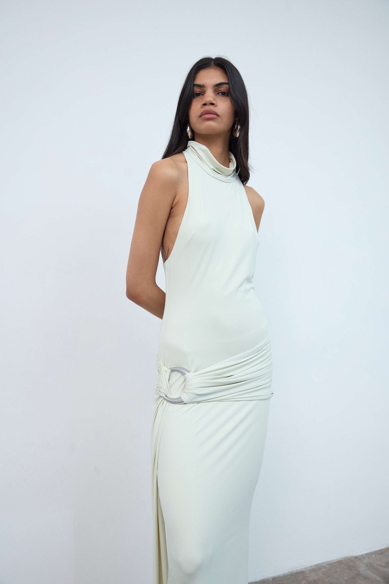 AIDANA MAXI DRESS IN CREAM SPANDEX JERSEY - De La Vali