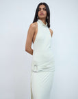 AIDANA MAXI DRESS IN CREAM SPANDEX JERSEY - De La Vali