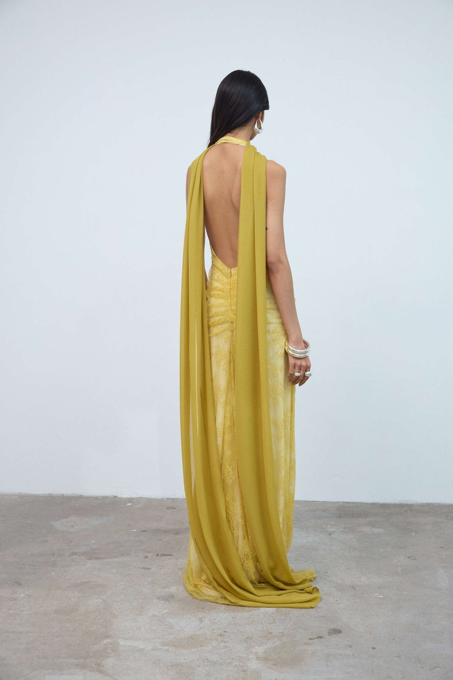 Amora Maxi Dress in Yellow Lace Tulle