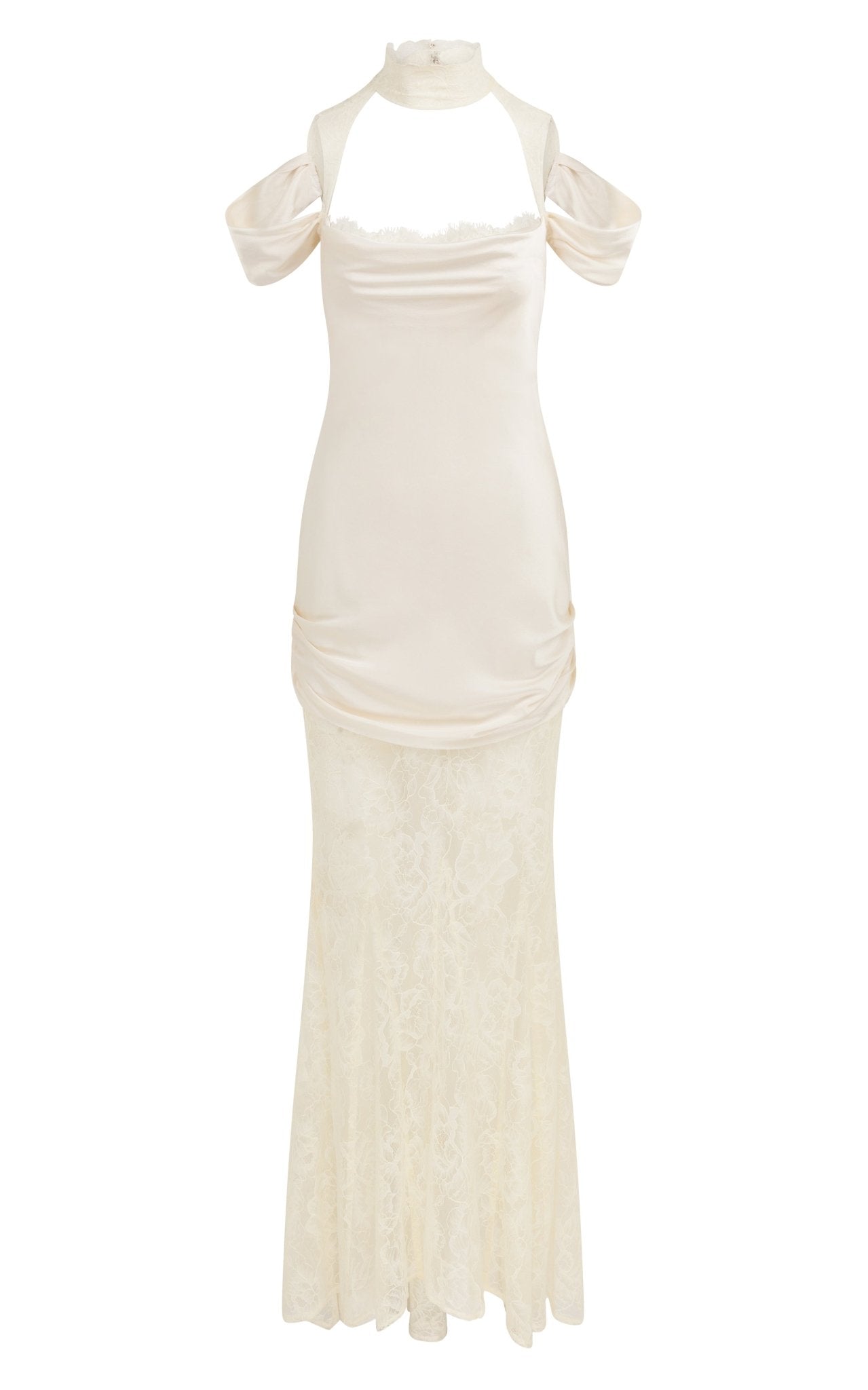 BELLEZA MAXI DRESS IN IVORY SILK SATIN AND LACE - De La Vali