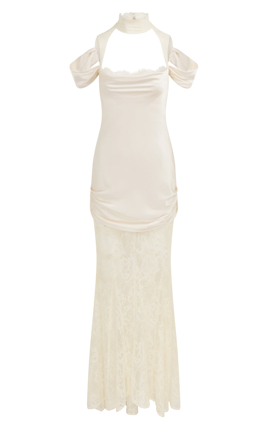 BELLEZA MAXI DRESS IN SILK SATIN AND LACE IVORY