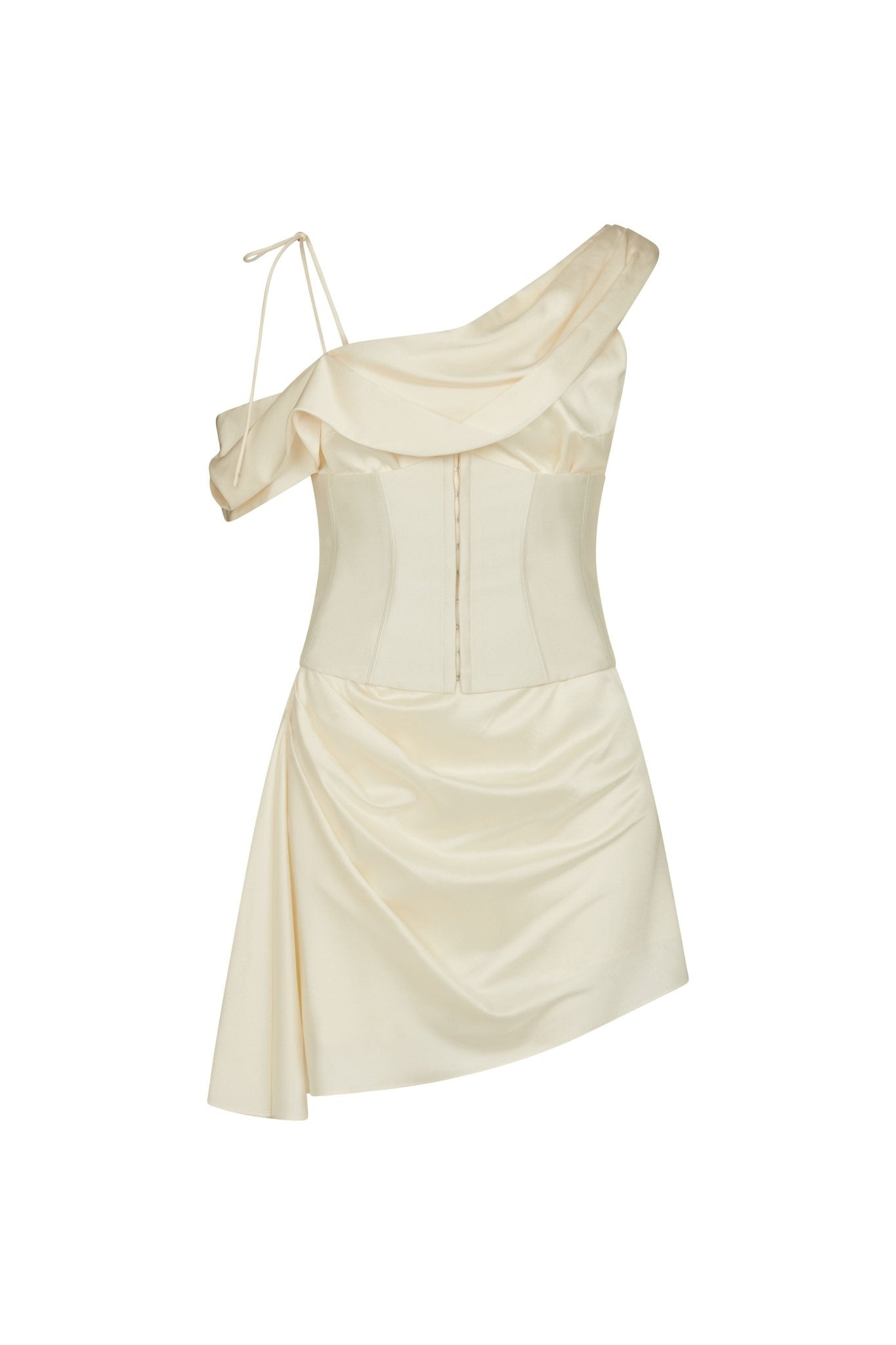 BRULEE MINI DRESS IN IVORY SILK SATIN - De La Vali