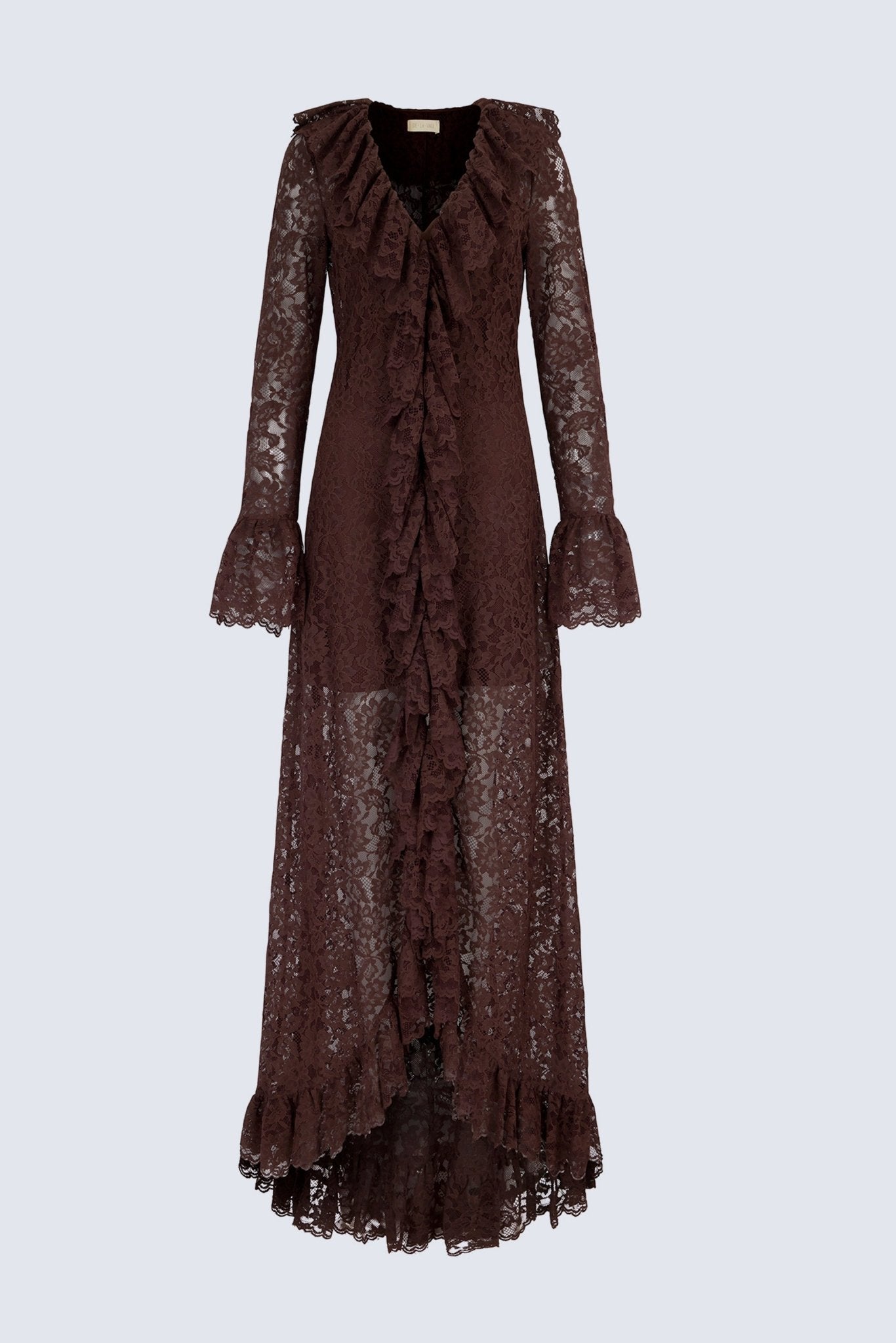 CLEMENTINA MAXI DRESS IN BROWN LACE - De La Vali