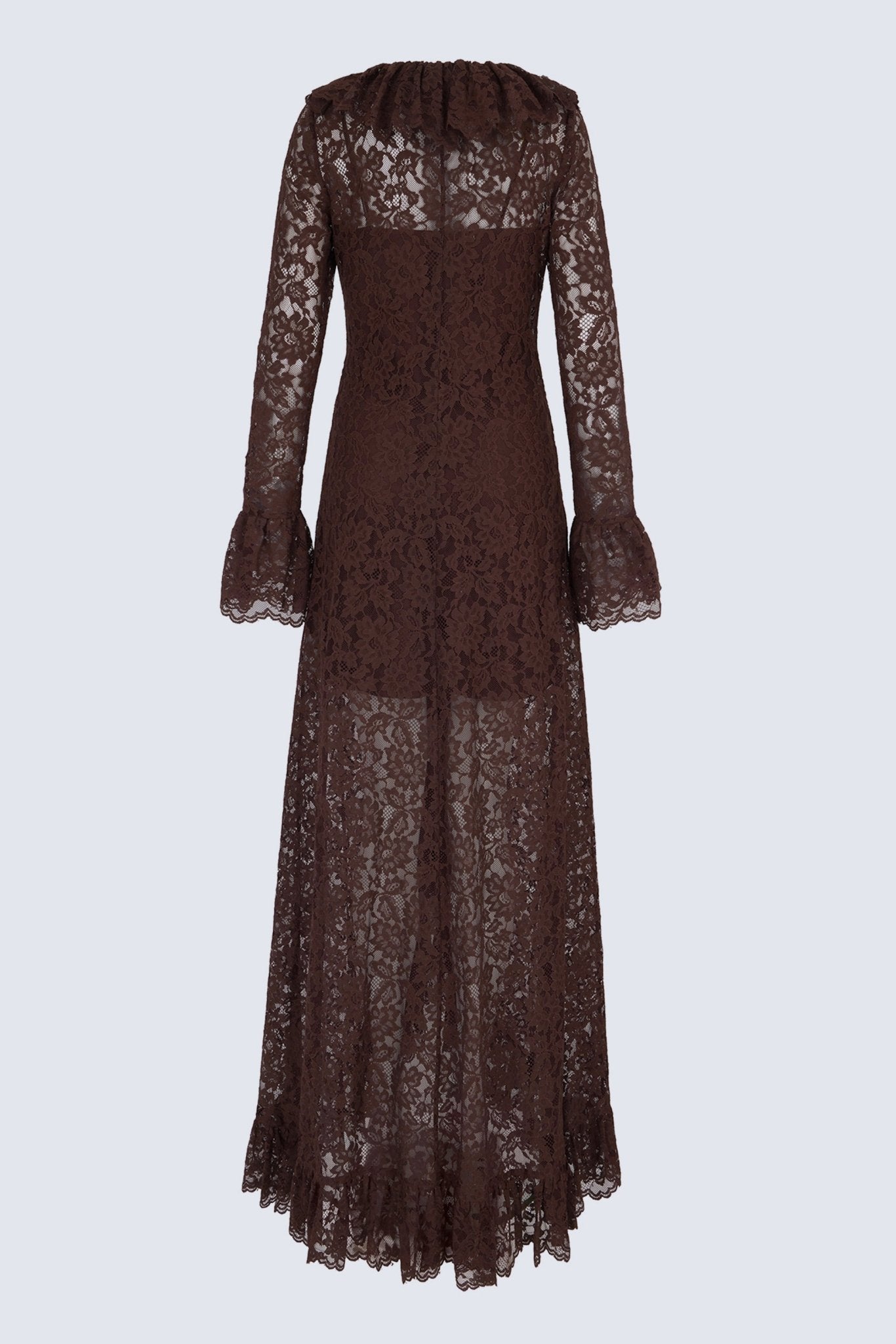 CLEMENTINA MAXI DRESS IN BROWN LACE - De La Vali