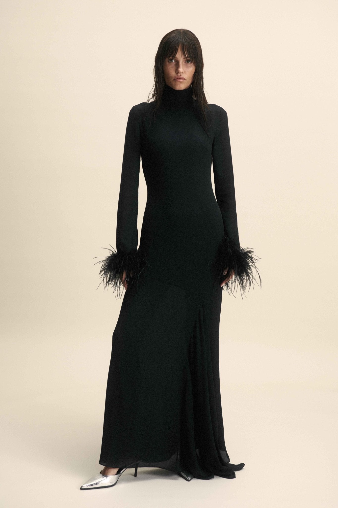 COSMOPOLITAN MAXI DRESS IN BLACK CHIFFON - De La Vali