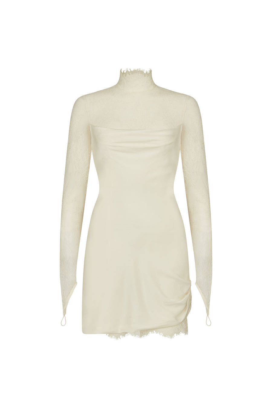 CROISSANT MINI DRESS IN IVORY SILK SATIN AND LACE