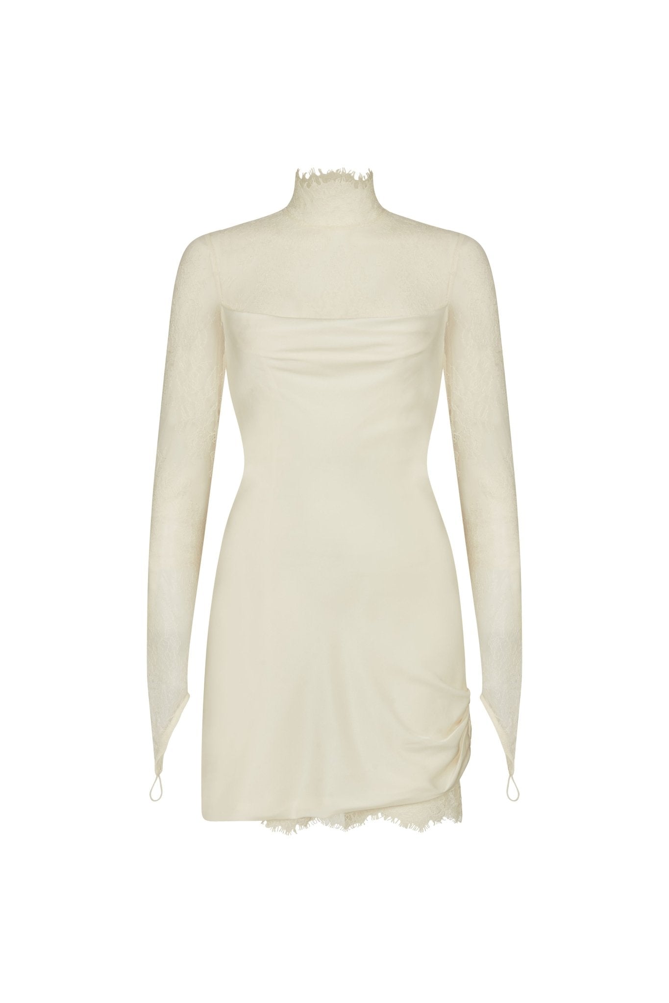 CROISSANT MINI DRESS IN IVORY SILK SATIN AND LACE - De La Vali
