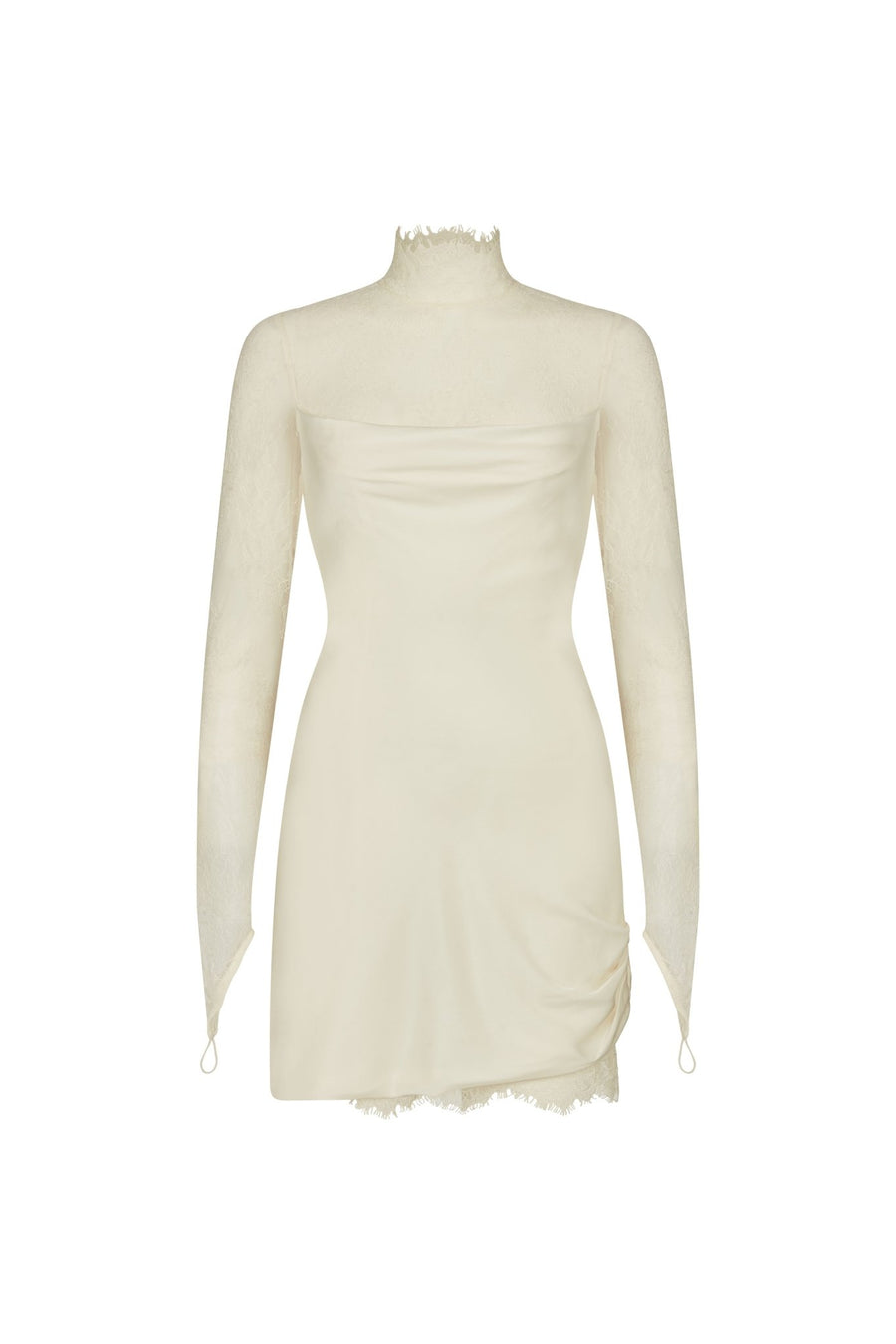 CROISSANT MINI DRESS IN IVORY SILK SATIN AND LACE DE LA VALI OFFICIAL CROISSANT MINI DRESS IN IVORY SILK SATIN AND LACE DE LA VALI OFFICIAL