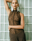 CHANDRA MIDI DRESS IN BROWN LACE CHIFFON - De La Vali