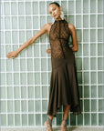 CHANDRA MIDI DRESS IN BROWN LACE CHIFFON - De La Vali