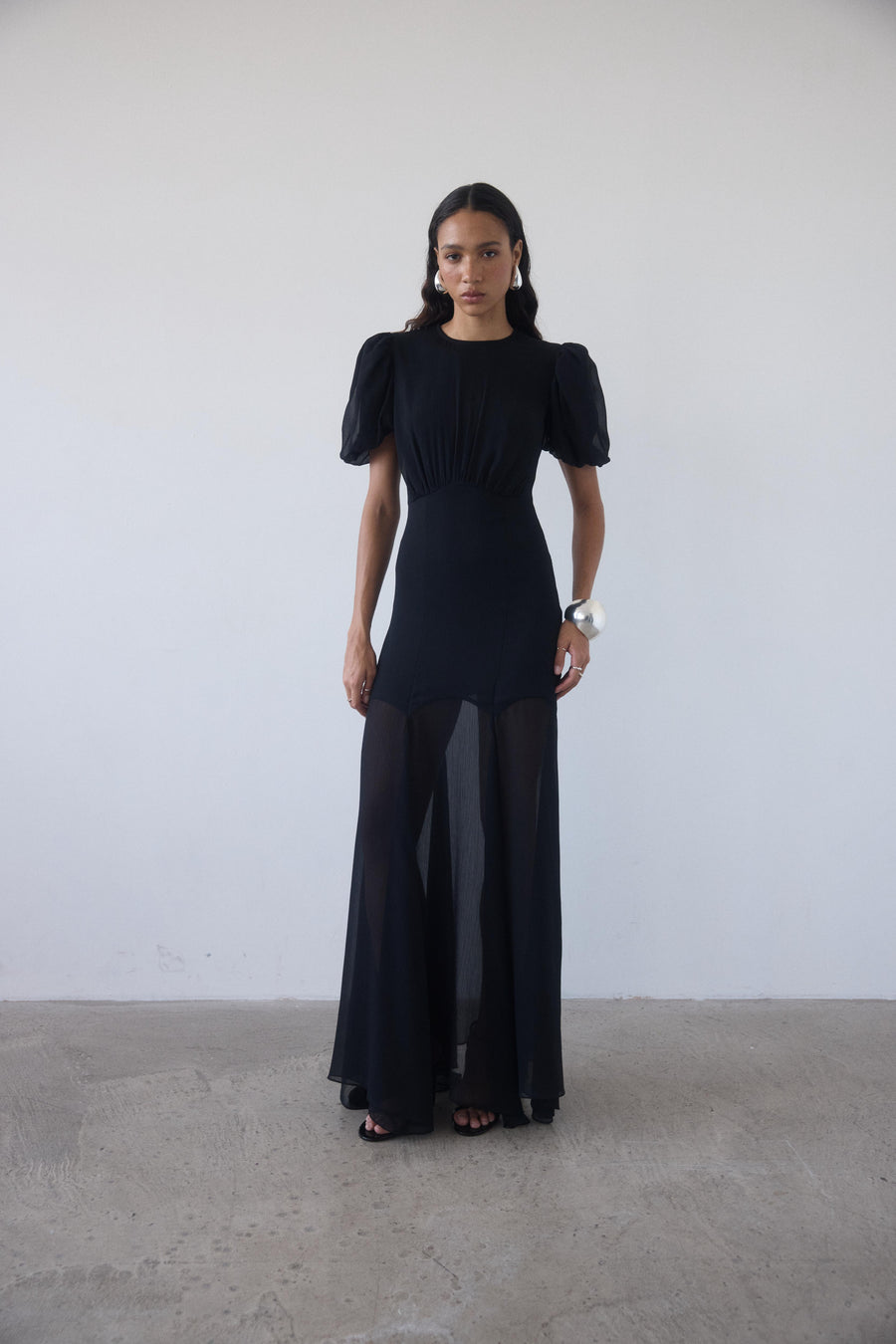 AGUA MAXI DRESS IN BLACK CRINKLE CHIFFON