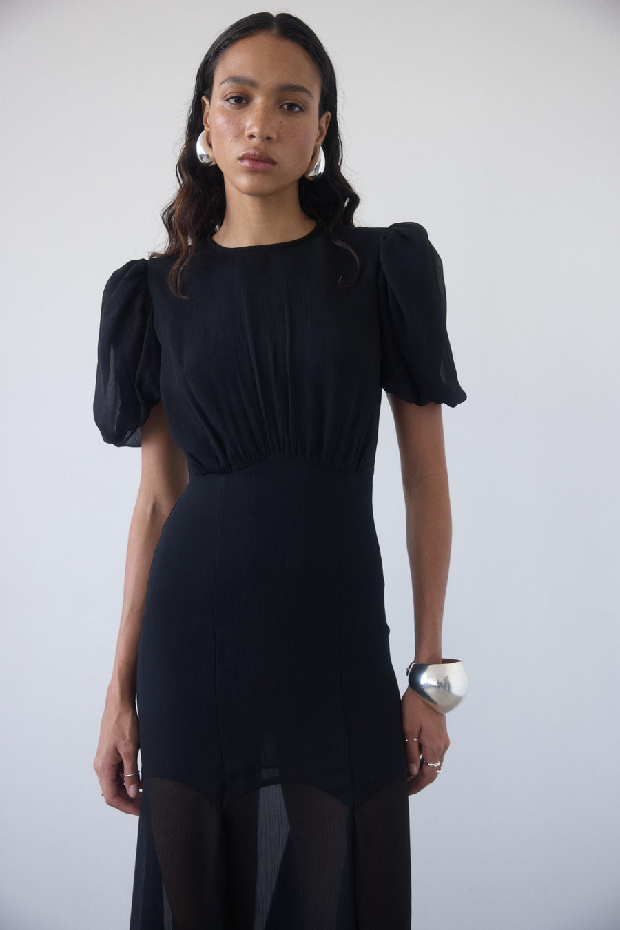AGUA MAXI DRESS IN BLACK CRINKLE CHIFFON