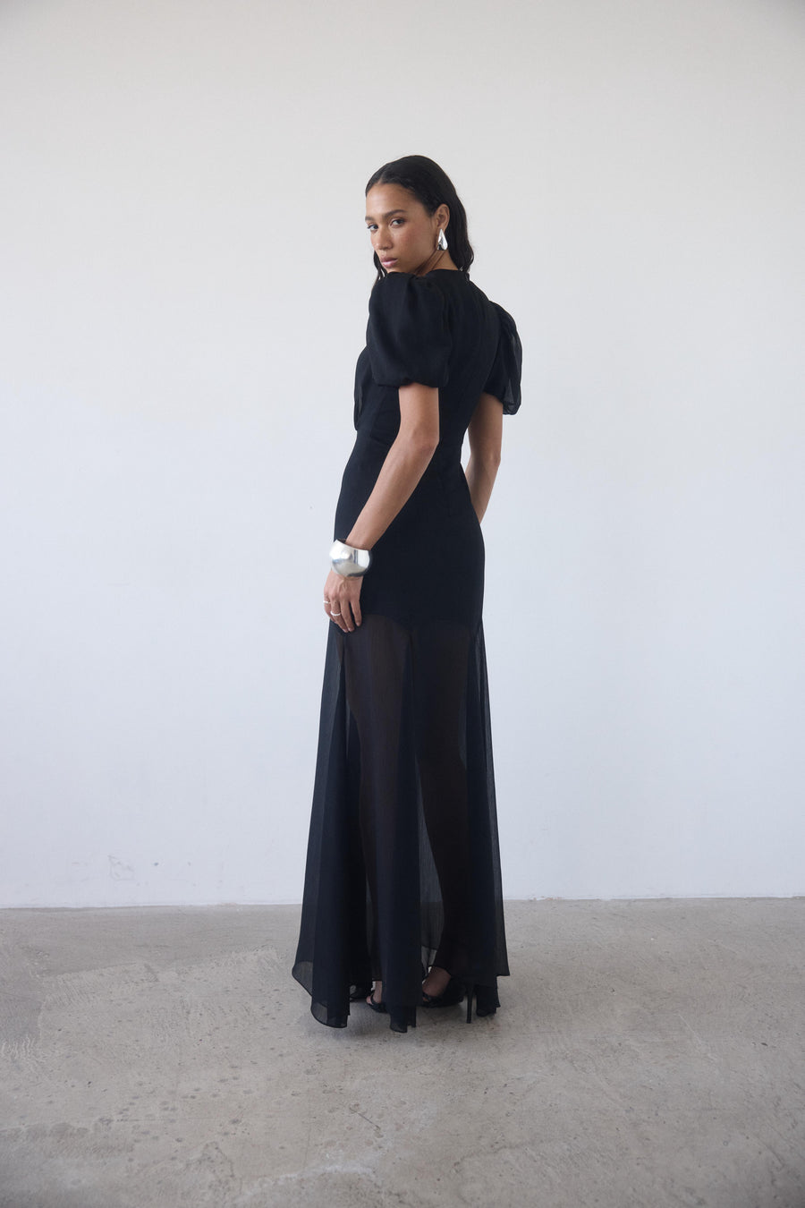 AGUA MAXI DRESS IN BLACK CRINKLE CHIFFON
