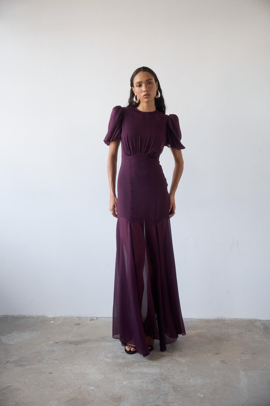 AGUA MAXI DRESS IN MAROON CRINKLE CHIFFON