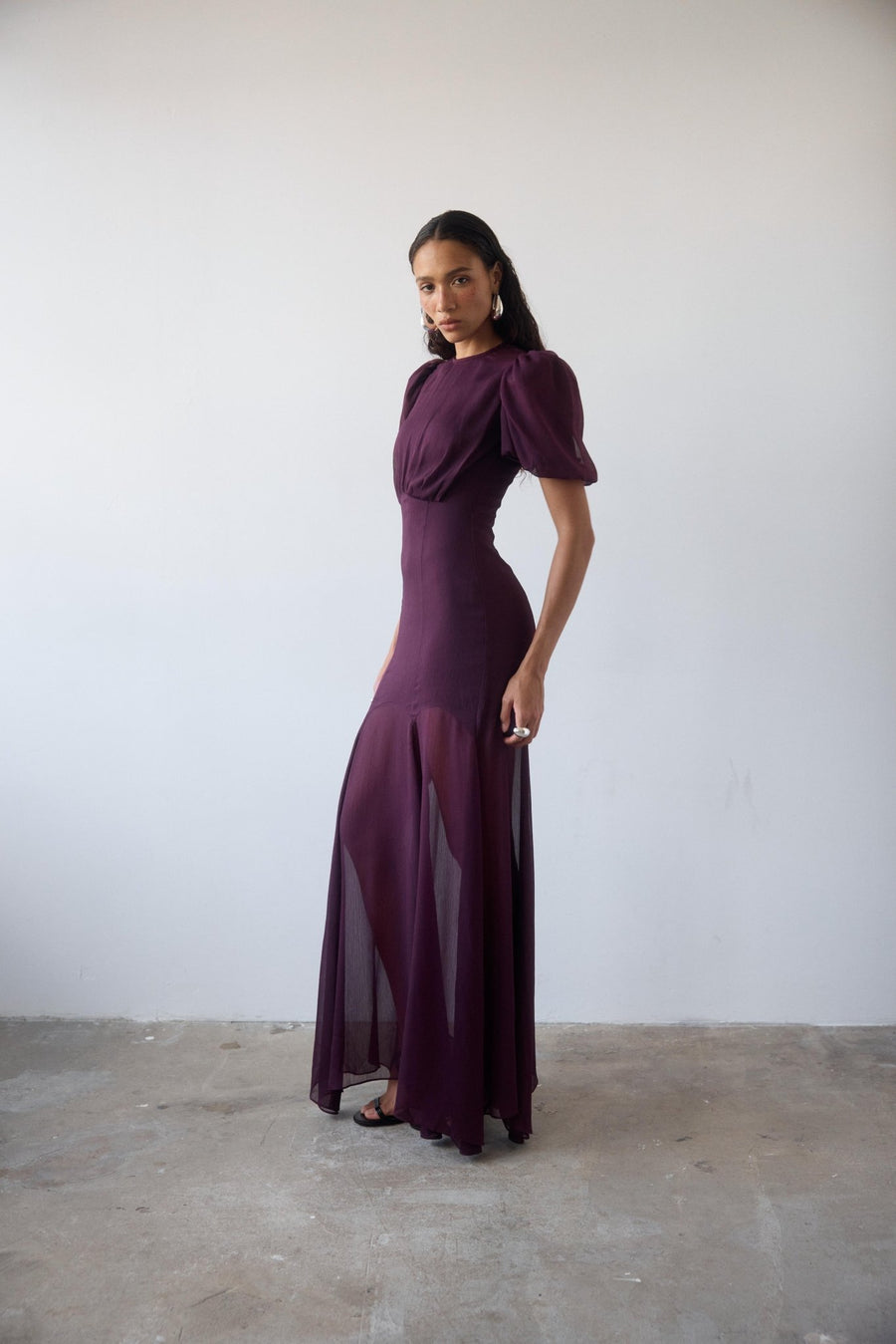 maroon purple dress AGUA MAXI DRESS IN MAROON CRINKLE CHIFFON – DE LA VALI OFFICIAL