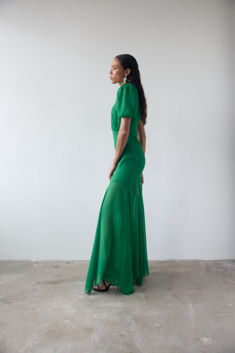 AGUA MAXI DRESS IN PALM GREEN CRINKLE CHIFFON
